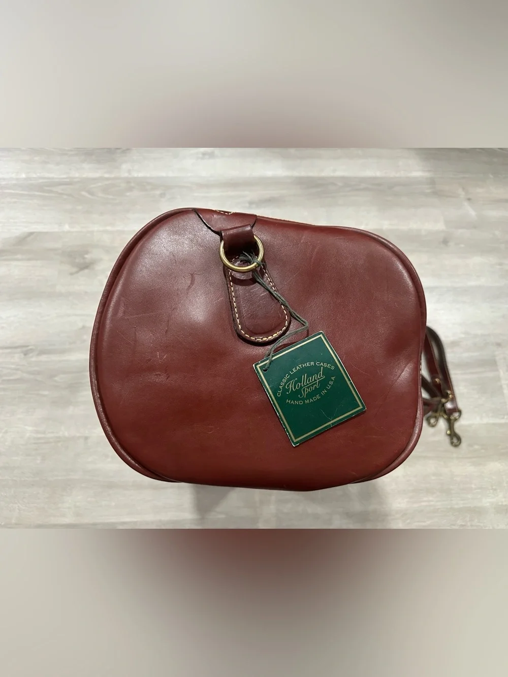 BG32 NWT Holland Sport Leather & Canvas Duffle Bag Safari Green 16” Length